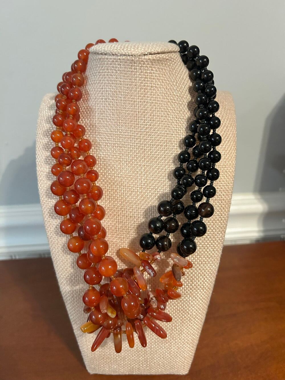 Natural Carnelian Agate Crystal Statement Necklace Red Orange Healing Stone NWOT